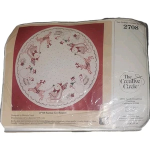 Creative Circle Tree Skirt Kit 2708 Santa Go Round Muslin Embroidery. New, Open  - Picture 1 of 5