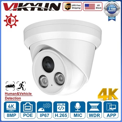 VIKYLIN 4K 8MP IR Night Vision Security IP Camera Turret Built-in MIC Waterproof - Image 1 of 4