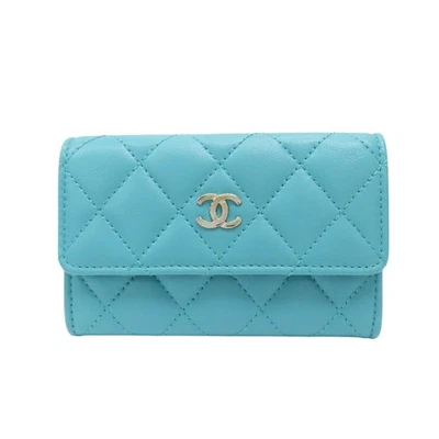 CHANEL Classic Card Holder Turquoise Blue Quilted Lambskin Leather A80799 - Image 1 of 4