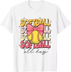 Groovy Softball Coquette Bow Softball Lover Softball All Day - Picture 1 of 12
