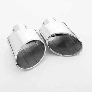 2.5" Inlet Exhaust Tips Oval Out SS304 Slant Pair 5.125"x2.75" Out Rolled Edge - Picture 1 of 7