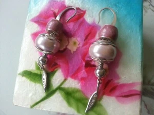Ohrringe "Amore & Baci" Double Charms Perle & Rose Rosa Ohrhänger 925 Silber - Bild 1 von 8