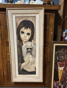 Vintage Original Öl auf Leinwand Große Augen Mädchen 60er MCM 20. JH. MODERNISMUS - Bild 1 von 6