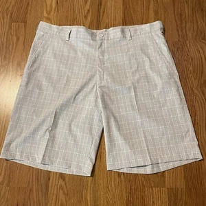 Nike Golf Chino Shorts Uomo 40 Grigio Bianco Plaid Dri Fit Flat Front - Foto 1 di 10