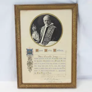 Catholic Pope Pius XI 1929 Signed Benediction Vatican Seal with Photo Framed - Picture 1 of 8