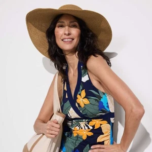Lands' End Plus 1X V-Ausschnitt Neckholder Tankini Oberteil Marine Blumenmuster 1X 16-18W - Bild 1 von 6