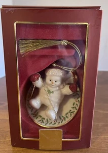 Lenox Snowman Sledding On Plate Porcelain Gold Trim Christmas Ornament With Box - Picture 1 of 3