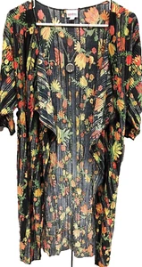 NWT LuLaRoe Small Black & Gray Pleated Floral Shirley Long Sheer Duster Kimono - Picture 1 of 7