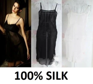 Women 100% Silk Sexy Lingerie Chemise Dress Slips Sleepwear Au 8-10 Black /Cream - Picture 1 of 2