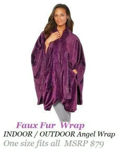 New Highgate Manor Soft Plush Faux Fur Angel Wrap  Throw  HSN $79  ( Purple  ) - Picture 1 of 10