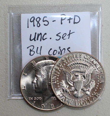 1985 P and D Kennedy BU Half Dollar Coins 50c US Uncirculated 1/2 Dollars Cover