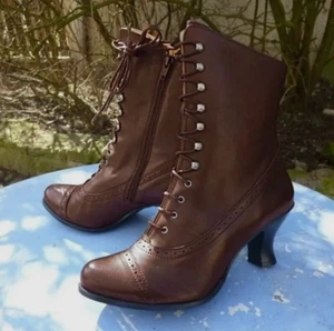 Niedriger Pfennigabsatz Damen-Stiefeletten viktorianisch Retro Schnürschuhe Größe UK - Bild 1 von 17
