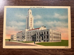 City Hall, Pawtucket, Rhode Island RI Linen Postcard ~ Unposted - Imagen 1 de 2