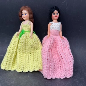 Dolls Crochet Dresses 7” Celluloid - Eyes Close 1950s - Lot of 2 - Vintage - Bild 1 von 10