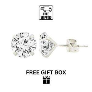 14k White gold round bright clear CZ martini prong set stud earrings1.5-10mm
