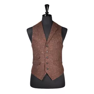 Mens Waistcoat Suit Lapel Vest 40R Brown Donegal Tweed Wool Formal Wedding Party - Picture 1 of 9