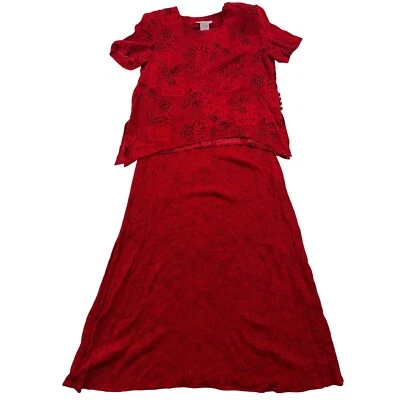 Miss Dorby Red Floral Maxi Dress & Top Set Vintage 90s Sleeveless Size 8 - Image 1 of 4