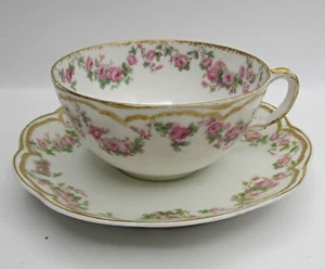 'B' Haviland taza de té y platillo - guirnaldas rosa rosa Schleiger 270A - Imagen 1 de 4
