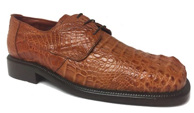 Mens Cognac Genuine Crocodile Skin Dress Shoes Fashion Oxford Lace-Up Western - Image 1 of 4
