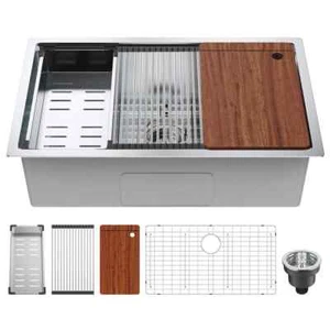 Kitchen Sink 304-Stainless Steel Drop-in Sinks 30 in. Undermount Single Bowl Bas - Picture 1 of 8