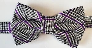 LAUREN Ralph Lauren Boys Necktie Silk Bow Tie Black/Ivory/Purple Houndstooth - Picture 1 of 13
