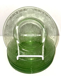 8 Hazel Atlas FLORENTINE #2 GREEN 5 3/4" SHERBET DESSERT PLATES - Picture 1 of 1