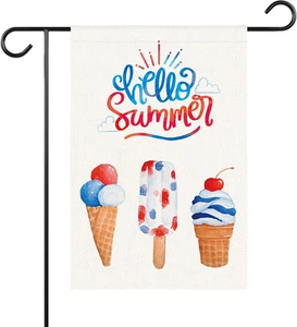 Spring Summer Ice Cream Bike Welcome Garden Flag Double Sided Bee Colorful Flora - Picture 1 of 5