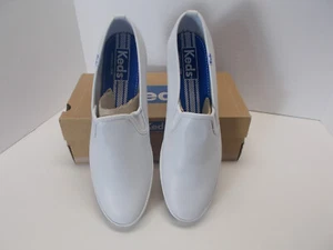 New in Box Women's White Leather Slip-on Sneakers Sz 12 S Narrow by Keds - Picture 1 of 5