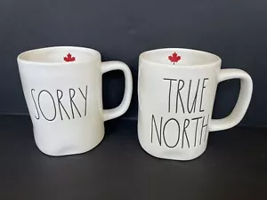 Rae Dunn TRUE NORTH & SORRY Mug Set Black Font Canada Day HTF Red Maple Canadian - Picture 1 of 5
