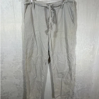 Pantalones American Eagle 14 bolsillos de algodón a rayas azul crema con cinturón Foto 1 de 4