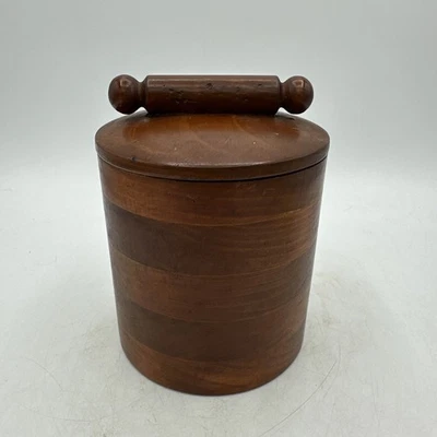 Vintage Wood Box Circular Handle Storage Round Container - Image 1 of 4