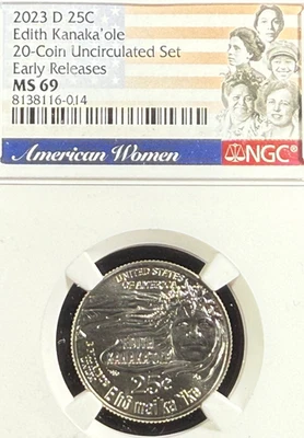 2023 D EDITH KANAKA'OLE AMERICAN WOMEN QUARTER EARLY RELEASE NGC MS 69 - Image 1 of 2