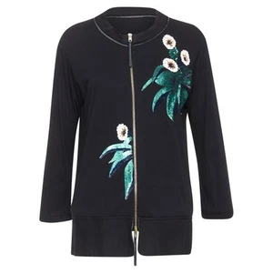 Marni Sequins Flower Leather Zip Jersey Jacket Women Black Size 42 - Picture 1 of 5