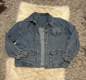 Giacca denim vintage donna blu stile utility bottoni davanti taglia:Petite S - Foto 1 di 4