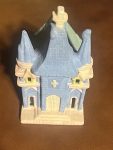 Villaggio di Natale Vintage Blu Chiesa Ceramica Illumina Decorazione Festività - Foto 1 di 4