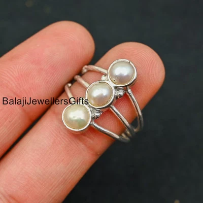 Pearl Gemstone Ring: 925 Sterling Silver Boho Fidget Ring Woman Ring All Size - Image 1 of 4
