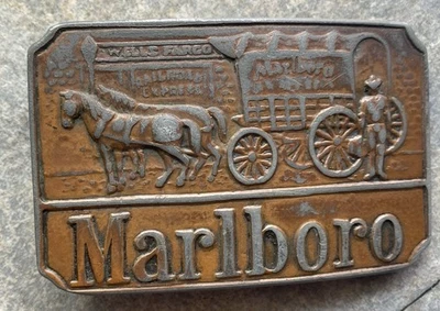 Vintage Marlboro Stage Coach Wells Fargo Belt Buckle VTG Western Bank Cigarettes - Image 1 of 2