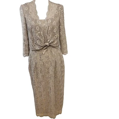 Chaqueta de Vestido Largo Alex Noche Talla 8 Lentejuelas Encaje Floral Forrada Formal Midi Foto 1 de 4