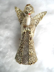 Vintage Weihnachtsfigur - HARTPLASTIK GOLD FILIGRAN ENGEL mit KERZE - 4" - Bild 1 von 3