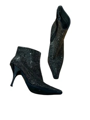Jeffrey Campbell Embellished Ankle Boots Silver Studded Mesh Black Heels 7.5 - Image 1 of 4