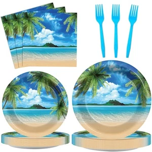 96Pcs Beach Party Plates and Napkins for Summer Tropical Birthday Party Suppl... - Picture 1 of 7