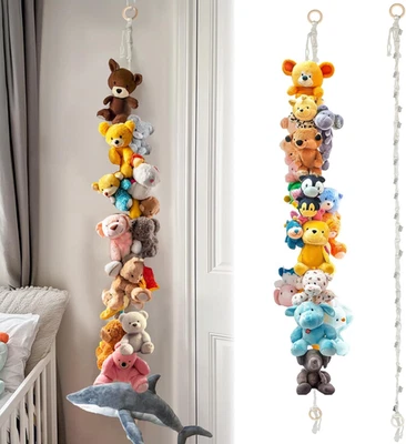 "Organizador de cadena de almacenamiento de animales de peluche colgantes 2 piezas 80"" con 40 clips decoración de pared" Foto 1 de 3