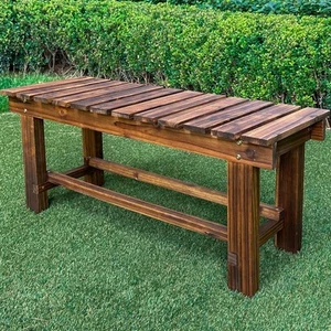 Outdoor Garden Bench, 2-Person Wood Patio Bench Weatherproof Outdoor Backless... - Picture 1 of 9