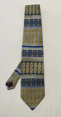 Gravata masculina gianni versace azul seda padrão barroco feita à mão na Itália Ec Con - Imagem 1 de 3