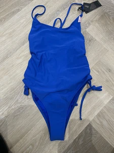 Boux Avenue Baracoa Ruched Side Swimsuit Size 12 Cobalt Blue Tie Back RRP £40 - Picture 1 of 5