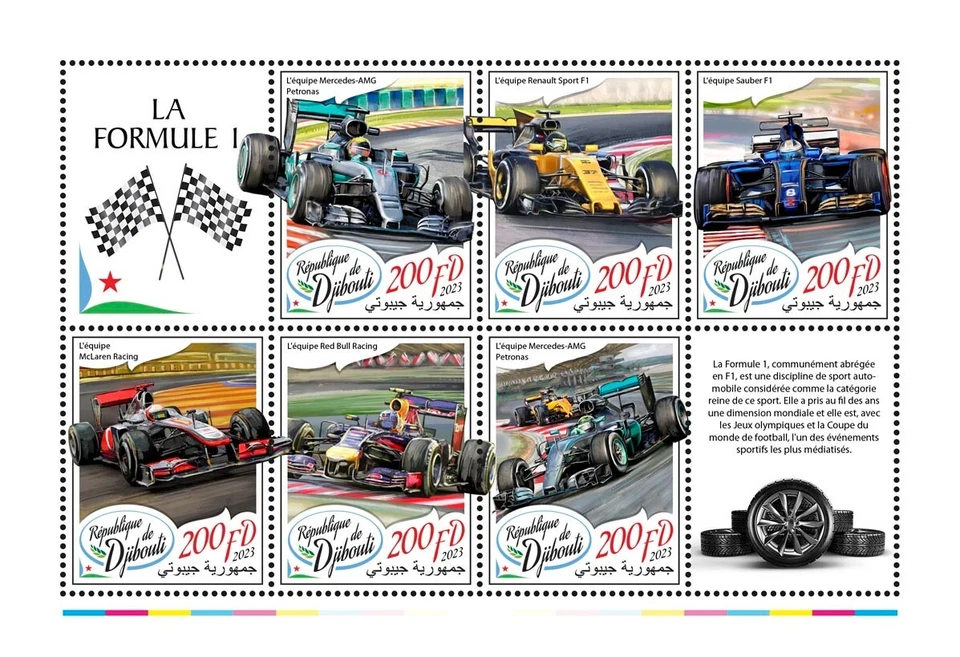 Estampillas Fórmula 1 Carrera MNH 2023 Djibouti M/S Foto 1 de 1