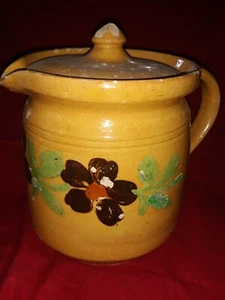 Pot couvert en terre cuite Vernissée Alsace Art Populaire 16 cm de Haut N°760/3 - Foto 1 di 6