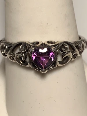 Anel Kabana prata esterlina 925 ametista em forma de coração pedra preciosa tamanho 9,25 * - Imagem 1 de 3