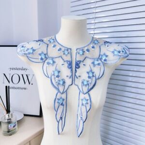 Lace Up Shawl Blue Studded Embroidered Fake Collar Detachable Shirt