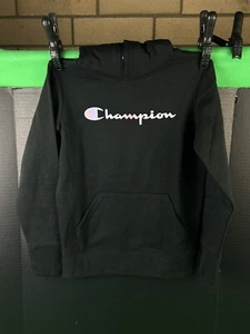 Champion Girls Rainbow Script Logo French Terry Hoodie Size 6/7 Black - Picture 1 of 2